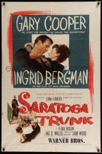 4a737 SARATOGA TRUNK 1sh '45 c/u of Gary Cooper about to kiss Ingrid Bergman, by Edna Ferber!