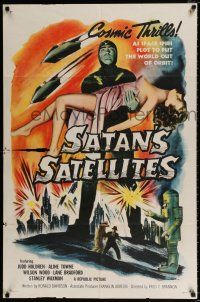 4a738 SATAN'S SATELLITES 1sh '58 space spies plot to put the world out of orbit, cool sexy art!