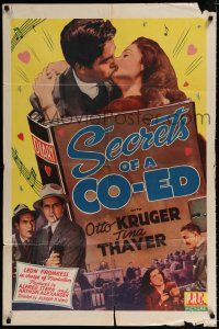 4a755 SECRETS OF A CO-ED 1sh '42 Otto Kruger & Tina Thayer kiss close-up!