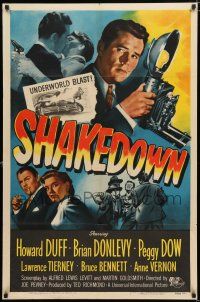 4a764 SHAKEDOWN 1sh '50 Howard Duff, Brian Donlevy, Peggy Dow, great film noir art!