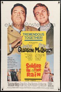 4a790 SOLDIER IN THE RAIN 1sh '64 close-ups of misfit soldiers Steve McQueen & Jackie Gleason!