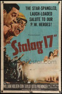 4a817 STALAG 17 1sh '53 William Holden, Robert Strauss, Billy Wilder WWII POW classic!