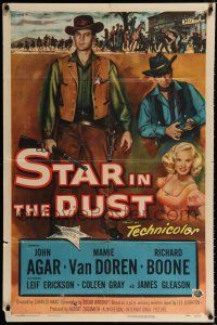 4a819 STAR IN THE DUST 1sh '56 John Agar, Van Doren, a story of the most desperate gamble!