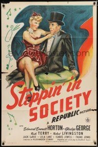 4a828 STEPPIN' IN SOCIETY 1sh '45 Edward Everett Horton in top hat with sexy Gladys George!