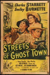 4a838 STREETS OF GHOST TOWN 1sh '50 art of Charles Starrett as The Durango Kid & Smiley Burnett!