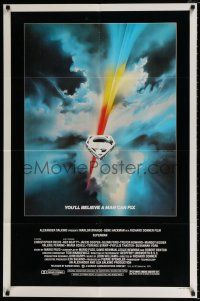 4a851 SUPERMAN 1sh '78 comic book hero Christopher Reeve, cool Bob Peak logo art!