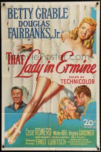 4a871 THAT LADY IN ERMINE 1sh '48 stone litho of sexy Betty Grable & Douglas Fairbanks Jr.!