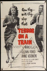 4a889 TIME BOMB 1sh '53 Terror on a Train, art of Glenn Ford & Anne Vernon in explosive action!