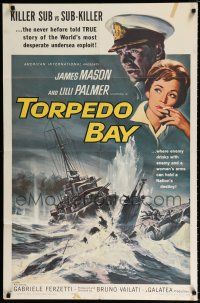 4a901 TORPEDO BAY 1sh '64 James Mason, Lilli Palmer, awesome art of destroyer ramming submarine!