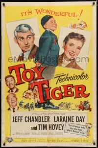 4a905 TOY TIGER 1sh '56 Jeff Chandler, Laraine Day, Tim Hovey has the world by the heart!