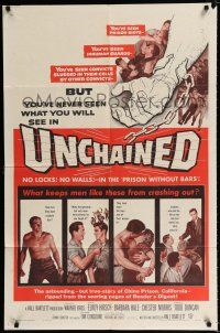 4a928 UNCHAINED 1sh '55 Barbara Hale, Chester Morris, art of Elroy Crazylegs Hirsch in prison!
