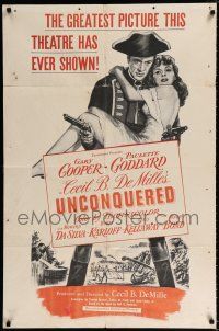 4a929 UNCONQUERED military 1sh R50s art of Gary Cooper holding Paulette Goddard & two guns!