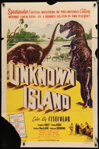 4a934 UNKNOWN ISLAND 1sh '48 great artwork image of prehistoric dinosaurs!