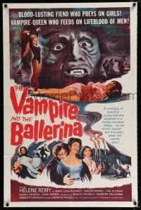 4a944 VAMPIRE & THE BALLERINA 1sh '61 blood-lusting vampire queen fiend who preys on girls!