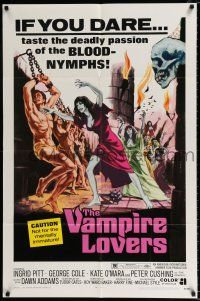 4a945 VAMPIRE LOVERS 1sh '70 Hammer, taste the deadly passion of the blood-nymphs if you dare!