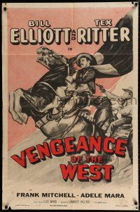 4a949 VENGEANCE OF THE WEST 1sh R55 cool art of Wild Bill Elliott on horseback, Tex Ritter!