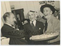 4b074 JIMMY DURANTE deluxe 9.25x12.25 still '40s laughing while combing a bald man's head!