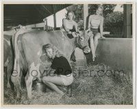 4b080 L.A. COUNTY FAIR 11.25x14 still '50 two girls watch pretty Hilda De Witte milking cow!