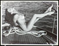4b196 BETTIE PAGE REPRO 11x14 still '90s great fully nude image on boat deck sunning herself!