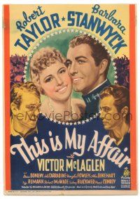 4b007 THIS IS MY AFFAIR mini WC '37 Barbara Stanwyck, Robert Taylor, Victor McLaglen, Donlevy