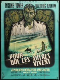 4c489 ABANDON SHIP French 1p '57 wonderful different art of Tyrone Power & cast by Jean Mascii!
