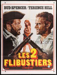4c532 BLACKIE THE PIRATE French 1p '71 art of Terence Hill & Bud Spencer with guns & sexy woman!