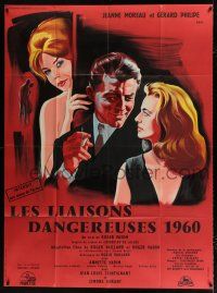 4c581 DANGEROUS LOVE AFFAIRS French 1p '59 art of Jeanne Moreau, Annette Vadim & Gerard Philipe!