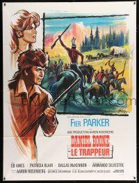 4c582 DANIEL BOONE FRONTIER TRAIL RIDER French 1p '66 art of Fess Parker by Boris Grinsson!