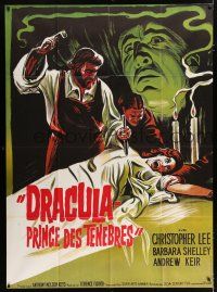 4c601 DRACULA PRINCE OF DARKNESS French 1p R70s art of vampire Christopher Lee + man driving stake!