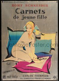 4c611 EVA French 1p '58 Die Halbzarte, great Clement Hurel artwork of sexy Romy Schneider!