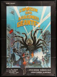 4c656 GIANT SPIDER INVASION French 1p '75 great art of really big bug terrorizing city by Musso!