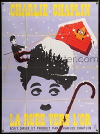 4c663 GOLD RUSH French 1p R1972 Charlie Chaplin classic, wonderful art by Leo Kouper!