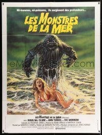 4c704 HUMANOIDS FROM THE DEEP French 1p '80 great art of monster over sexy girl on beach!