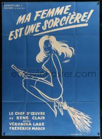 4c709 I MARRIED A WITCH blue French 1p R50s different art of sexy Veronica Lake flying on broom!