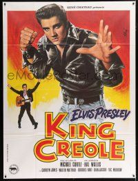 4c733 KING CREOLE French 1p R80s great artwork of Elvis Presley in leather jacket by Jean Mascii!