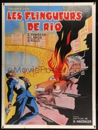 4c812 MORD IN RIO French 1p '63 wild artwork of man shot by five shooters + city riot!