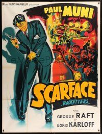 4c895 SCARFACE French 1p R50s Howard Hawks, different art of Paul Muni by Constantine Belinsky!