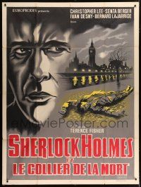 4c911 SHERLOCK HOLMES & THE DEADLY NECKLACE French 1p '62 different art of murdered man in London!