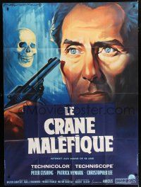 4c917 SKULL French 1p '65 different Roger Soubie art of Peter Cushing, creepy skull & gun!