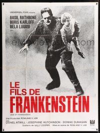 4c924 SON OF FRANKENSTEIN French 1p R69 cool full-length image of Boris Karloff carrying child!