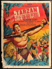 4c943 TARZAN'S FIGHT FOR LIFE French 1p '58 Soubie art of Gordon Scott bound w/arms outstretched!
