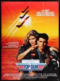 4c957 TOP GUN French 1p R89 great image of Tom Cruise & Kelly McGillis, Navy fighter jets!