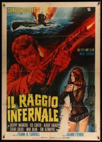4c030 DANGER DEATH RAY Italian 1p '67 Il raggio infernale, Casaro art of sexy woman & Gordon Scott!