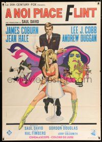 4c066 IN LIKE FLINT Italian 1p '67 art of secret agent James Coburn & sexy Jean Hale by Bob Peak!