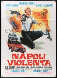 4c129 VIOLENT NAPLES Italian 1p R70s Umberto Lenzi's Napoli violenta, cool crime artwork!