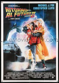 4c138 BACK TO THE FUTURE II Italian 2p '89 art of Michael J. Fox & Christopher Lloyd by Drew!