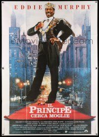 4c149 COMING TO AMERICA Italian 2p '88 great art of African Prince Eddie Murphy by Drew Struzan!