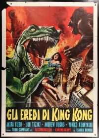 4c156 DESTROY ALL MONSTERS Italian 2p '69 Kaiju Soshingeki, best different Franco art w/King Kong!