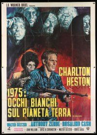 4c196 OMEGA MAN Italian 2p '71 Charlton Heston is the last man alive, great different Ciriello art