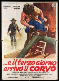 4c197 ON THE 3rd DAY ARRIVED THE CROW Italian 2p '73 art of sexy cowgirl being manhandled!